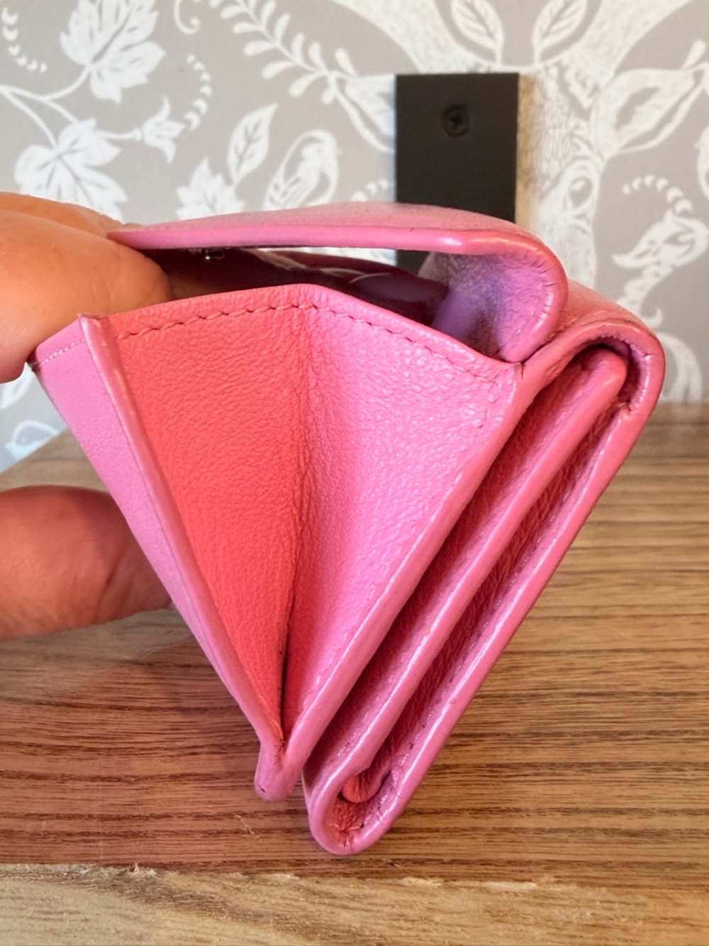 Balenciaga Micro Wallet Smooth Pink Leather Trifold w Coin Pocket Card Slots EUC - Picture 11 of 17